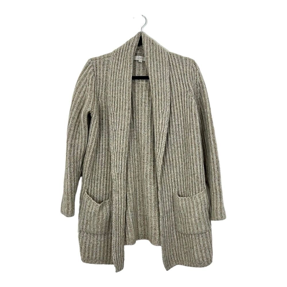 Ann Taylor LOFT Womens Size Medium Beige Open Front Cardigan Sweater